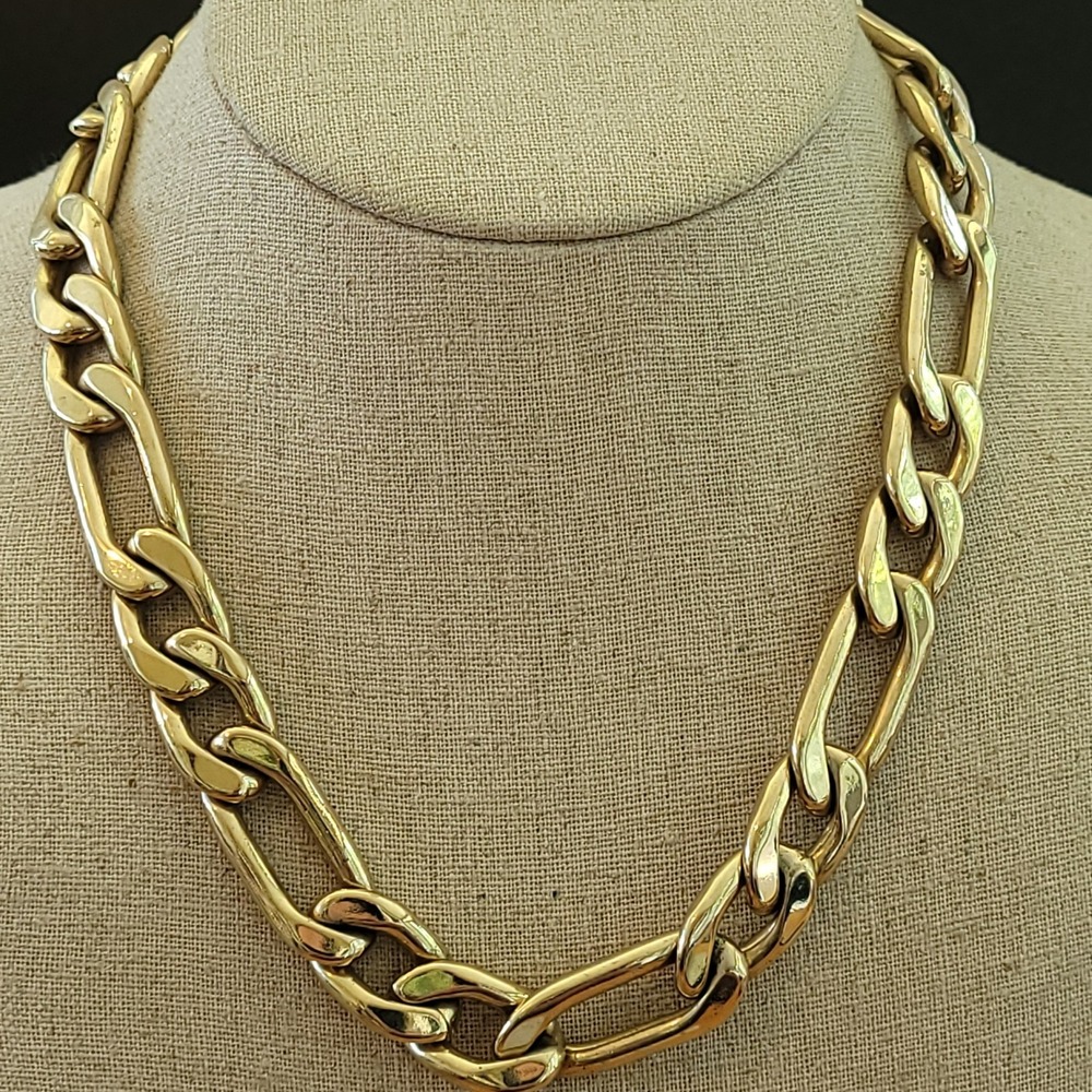 Vintage 24K Gold Bonded Chunky Figaro Chain Necklace 18in 131g